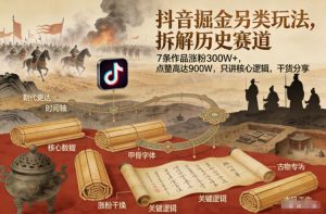 抖音掘金另类玩法，拆解历史赛道，7条作品涨粉300W+，点赞量高达900W，只讲核心逻辑，干货分享-一起网赚吧