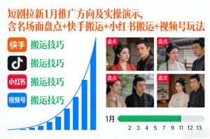 短剧拉新1月推广方向及实操演示，含名场面盘点+快手搬运+小红书搬运+视频号玩法-一起网赚吧