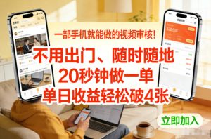 一部手机就能做的视频审核！不用出门，随时随地，20秒钟做一单，单日收益轻松破4张【揭秘】-一起网赚吧