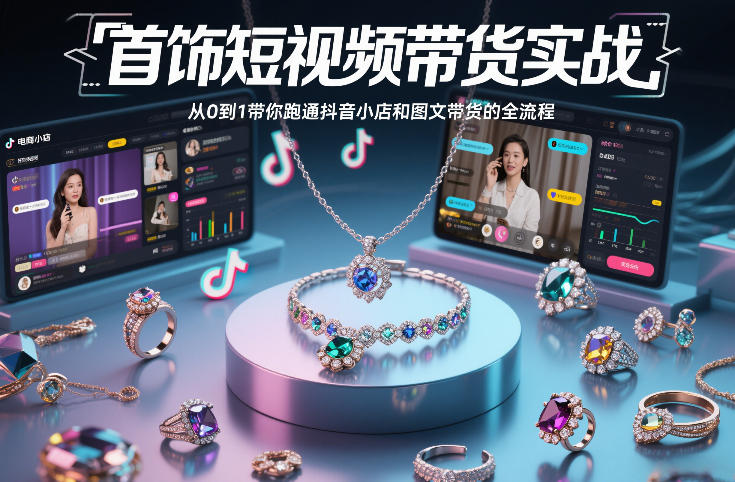 首饰短视频带货实战，从0到1带你跑通抖音小店和图文带货的全流程-一起网赚吧