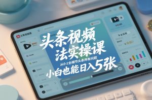 头条视频玩法实操课,从0-1全细节头条所有问题,小白也能日入5张-一起网赚吧