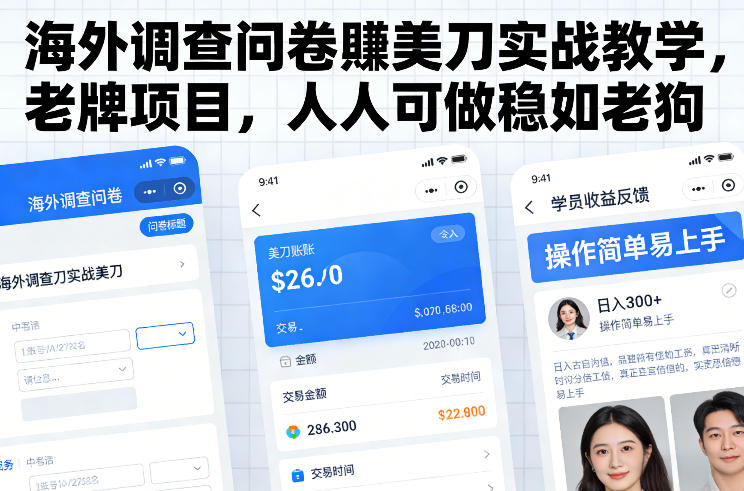 海外调查问卷賺美刀实战教学，老牌项目，人人可做稳如老狗-一起网赚吧