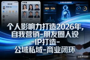 个人影响力打造2026年，自我营销-朋友圈人设-IP打造-公域私域-商业闭环-一起网赚吧