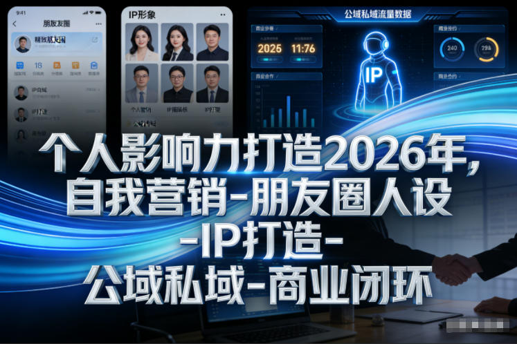 个人影响力打造2026年，自我营销-朋友圈人设-IP打造-公域私域-商业闭环-一起网赚吧