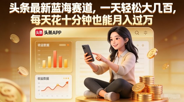头条最新蓝海赛道,一天轻松大几张,每天花十分钟也能月入过1W【揭秘】