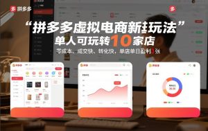 拼多多虚拟电商新玩法,单人可玩转10家店,零成本、成交快、转化快,单店单日盈利3张【揭秘】-一起网赚吧