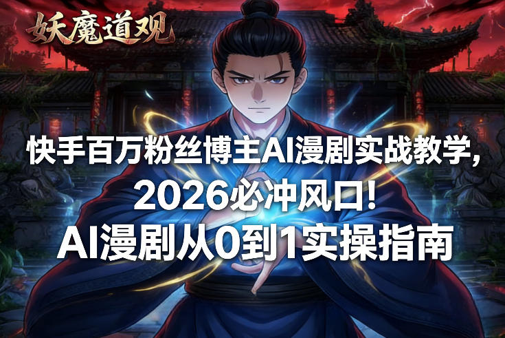 快手百万粉丝博主AI漫剧实战教学，2026必冲风口！AI漫剧从0到1实操指南-一起网赚吧