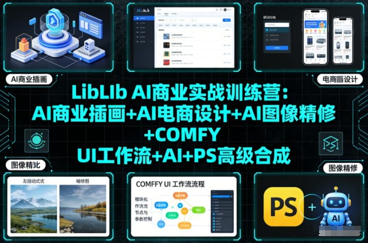 LibLIb AI商业实战训练营：AI商业插画+AI电商设计+AI图像精修+COMFY UI工作流+AI+PS高级合成-一起网赚吧