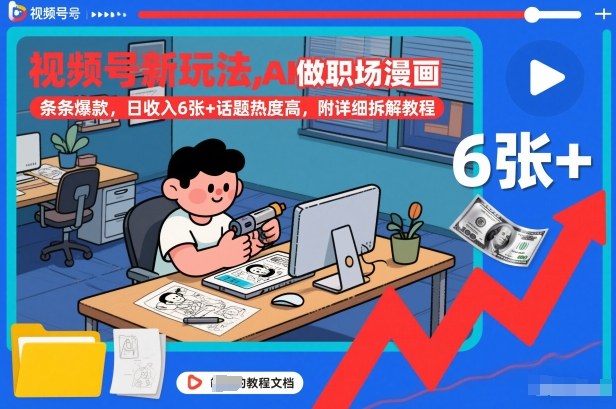 视频号新玩法，AI做职场漫画，条条爆款，日收入6张+话题热度高，附详细拆解教程-一起网赚吧