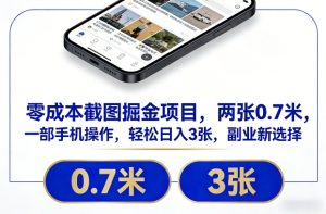 零成本截图掘金项目,两张0.7米,一部手机操作,轻松日入3张,副业新选择【揭秘】-一起网赚吧