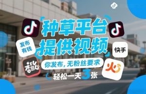 种草平台提供视频,你发布,无粉丝要求,发布就有钱,轻松一天3张+【揭秘】-一起网赚吧