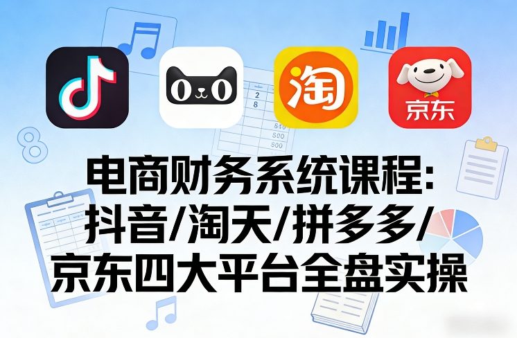 电商财务系统课程，覆盖抖音、淘天、拼多多、京东四大主流平台的全盘实操-一起网赚吧