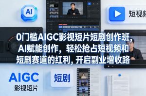 0门槛AIGC影视短片短剧创作班，AI赋能创作，轻松抢占短视频和短剧赛道的红利，开启副业增收路-一起网赚吧