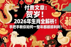 付费文章：贺岁！2026年生肖全解析！手把手教你如何一整年都顺顺利利！-一起网赚吧