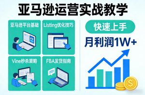亚马逊运营实战教学，亚马逊平台+Listing优化+Vine秒杀+FBA发货等，快速上手，实现店铺月利润1W-一起网赚吧