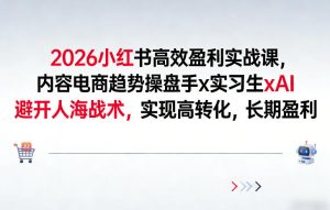 2026小红书高效盈利实战课，内容电商趋势操盘手x实习生xAI，避开人海战术，实现高转化，长期盈利-一起网赚吧
