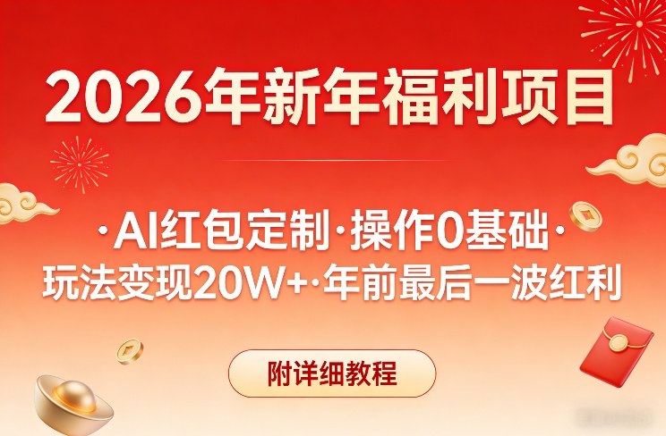 新年福利项目，AI红包定制，操作0基础，玩法变现20W+年前最后一波红利，附详细教程-一起网赚吧