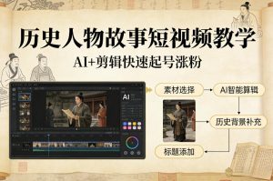 历史人物故事短视频教学，AI+剪辑制作历史人物题材短视频，快速起号涨粉-一起网赚吧