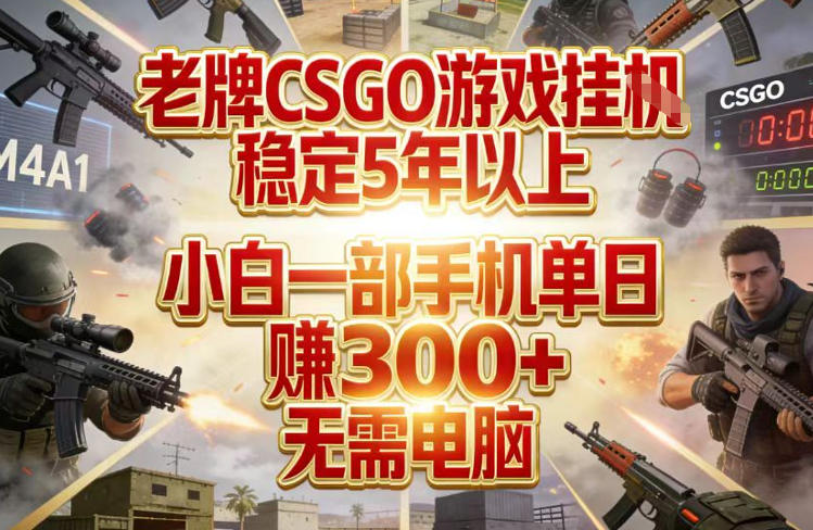 老牌CSGO游戏挂G，稳定5年以上，小白一部手机单日賺3张+，无需电脑【揭秘】-一起网赚吧