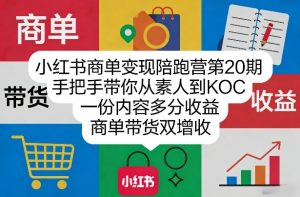 小红书商单变现陪跑营第20期，手把手带你从素人到KOC，一份内容多分收益，商单带货双增收-一起网赚吧