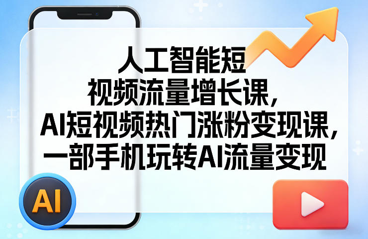 人工智能短视频流量增长课，AI短视频热门涨粉变现课，一部手机玩转AI流量变现-一起网赚吧