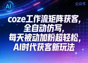 公众号coze工作流矩阵获客，全自动仿写，每天被动加粉超轻松，AI时代获客新玩法-一起网赚吧
