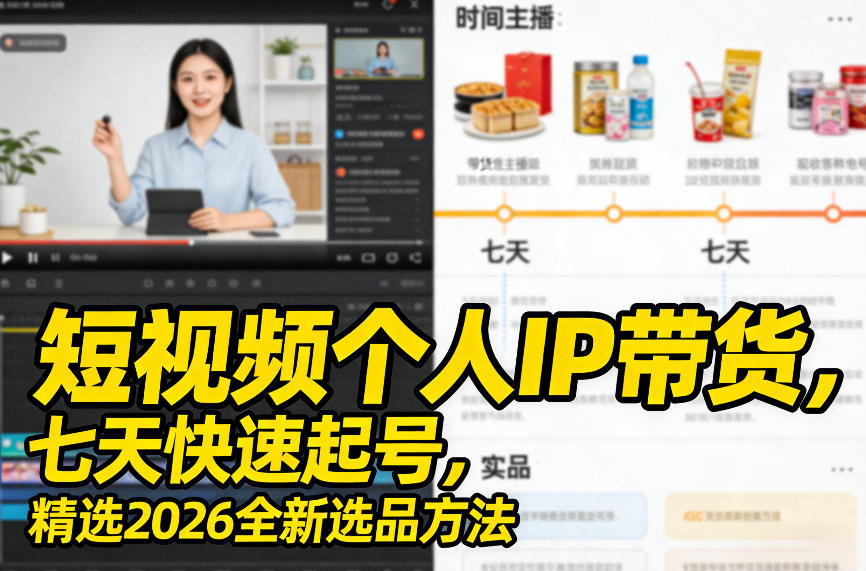 短视频个人IP带货，七天快速起号，精选2026全新选品方法-一起网赚吧