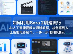 如何利用Sora 2创建流行AI人工智能视频大师班教程，从创意到人工智能电影制作，一步一步地向你展示-一起网赚吧