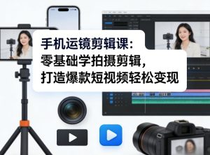 手机运镜剪辑课：零基础学拍摄剪辑，打造爆款短视频轻松变现-一起网赚吧