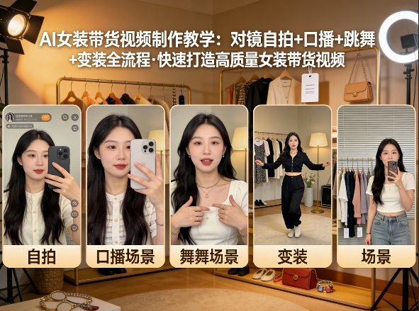 AI女装带货视频制作教学，对镜自拍、口播、跳舞、变装全流程，快速打造高质量女装带货视频-一起网赚吧