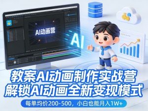 教案AI动画制作实战营，解锁AI动画全新变现模式，每单均价200-500，小白也能月入1W+-一起网赚吧