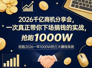 2026千亿商机分享会,一次真正带你下场搞钱的实战,抢跑2026一年1000W的三大賺钱系统-一起网赚吧