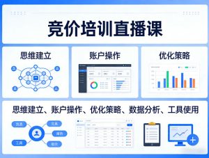 竞价培训直播课，覆盖思维建立、账户操作、优化策略、数据分析、工具使用等，全方位提升效果-一起网赚吧
