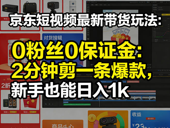 京东短视频最新带货玩法，0粉丝0保证金，2分钟剪一条爆款，新手也能日入1k+【揭秘】-一起网赚吧
