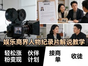 娱乐商界人物纪录片解说教学，轻松涨粉变现，伙伴计划，接商单，收徒等-一起网赚吧