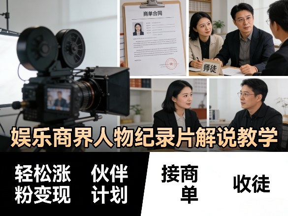 娱乐商界人物纪录片解说教学，轻松涨粉变现，伙伴计划，接商单，收徒等-一起网赚吧