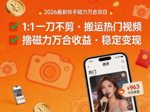 2026年最新快手磁力万合项目,1比1一刀不剪搬运热门视频,撸磁力万合收益-一起网赚吧
