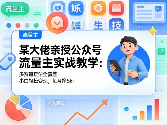 某大佬亲授公众号流量主实战教学：多赛道玩法全覆盖，小白轻松变现，每月多挣5k+-一起网赚吧