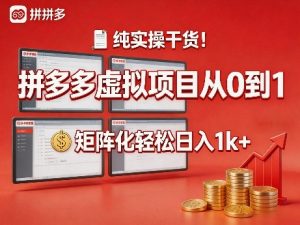 纯实操干货！拼多多虚拟项目从0到1，矩阵化轻松日入1k+【揭秘】-一起网赚吧