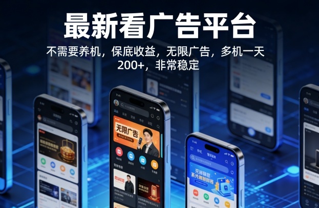 最新看广告平台，不需要养机，保底收益，无限广告，多机一天200+，非常稳定【揭秘】-一起网赚吧