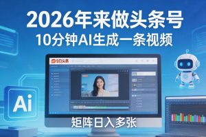 2026年来做头条号，10分钟AI生成一条视频，矩阵日入多张-一起网赚吧