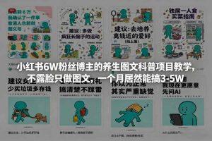 小红书6W粉丝博主的养生图文科普项目教学,不露脸只做图文,一个月居然能搞3-5W-一起网赚吧
