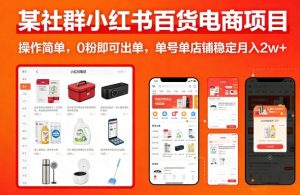 某社群小红书百货电商项目，操作简单，0粉即可出单，单号单店铺稳定月入2w+-一起网赚吧