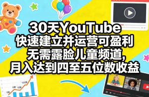 30天YouTube快速建立并运营可盈利无需露脸儿童频道,月入达到四至五位数收益-一起网赚吧
