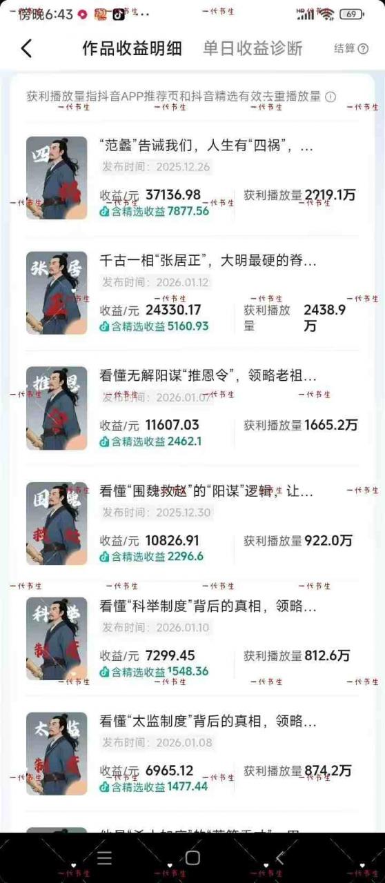 抖音300w粉丝博主的政史类科普视频教学，有大流量扶持，拿伙伴伙伴+精选独家双份收益-一起网赚吧