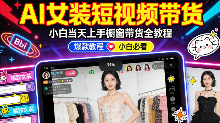 AI女装短视频橱窗带货：小白零门槛当天上手，高佣金爆款轻松賺！-一起网赚吧