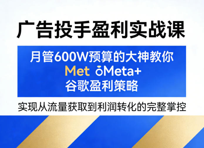 广告投手盈利实战课，月管600W预算的大神教你Meta+谷歌盈利策略，实现从流量获取到利润转化的完整掌控-一起网赚吧