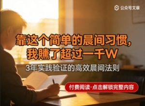 某公众号付费文章:靠这个简单的晨间习惯,我賺了超过一千W-一起网赚吧