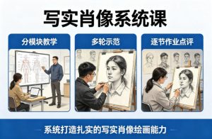 写实肖像系统课,全程分模块教学+多轮示范+逐节作业点评,系统打造扎实的写实肖像绘画能力-一起网赚吧