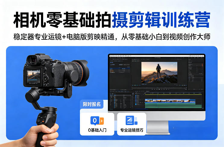 相机零基础拍摄剪辑训练营：稳定器专业运镜+电脑版剪映精通，从零基础小白到视频创作大师-一起网赚吧